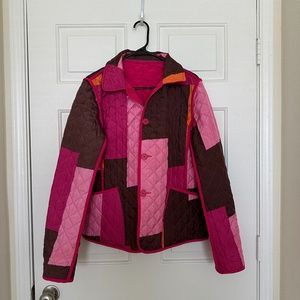 VTG Anne Carson 100 % Silk Reversible Quilted Patchwork Pink Jacket Womens L